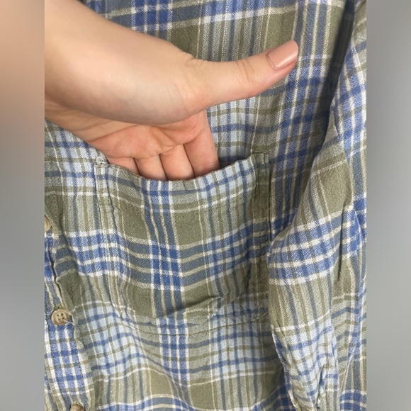 American Eagle Green & Blue Button Up Cropped Shirt Size Medium Girls EUC - Picture 10 of 10